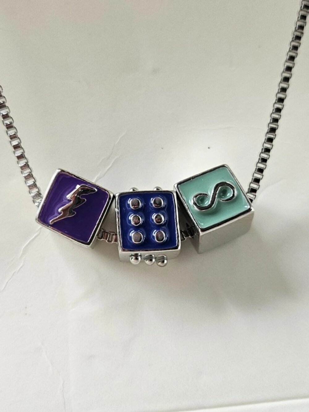 Open Edit Necklace 3 Roll Dice Pendant Silver Tone Chain Fashion Jewelry NWT